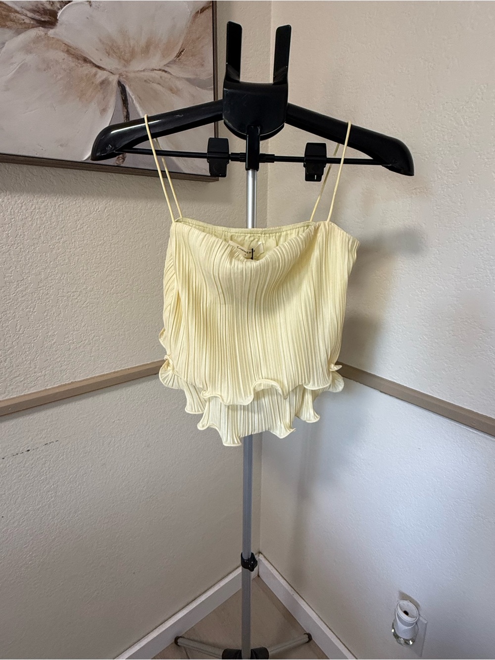 Commense Pale Yellow Pleated Ruffle Maxi Set with Spaghetti Straps and Skirt - Picture 7 of 8
